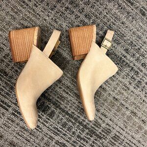 NEW Korks Kork Eaze Rayleigh buckled slingback mule, light tan leather, size 9.5